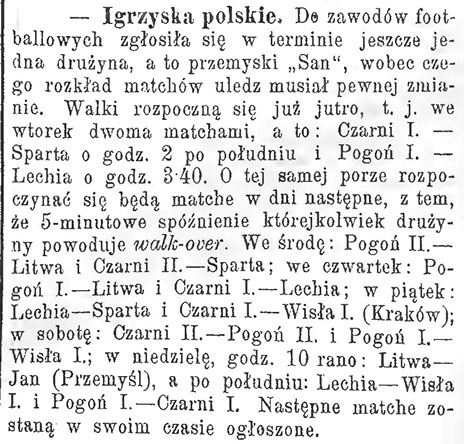 Terminarz gier piłkarskich Igrzysk Polskich w 1911 roku (Gazeta Lwowska 10.10.11 s.3)