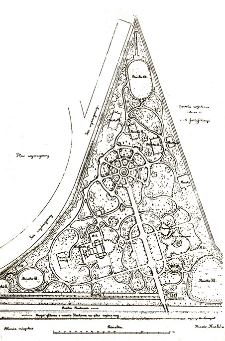 Plan parku Jordana w Krakowie (rys. z J.Hałys, Piłka Nożna w Polsce tom I)